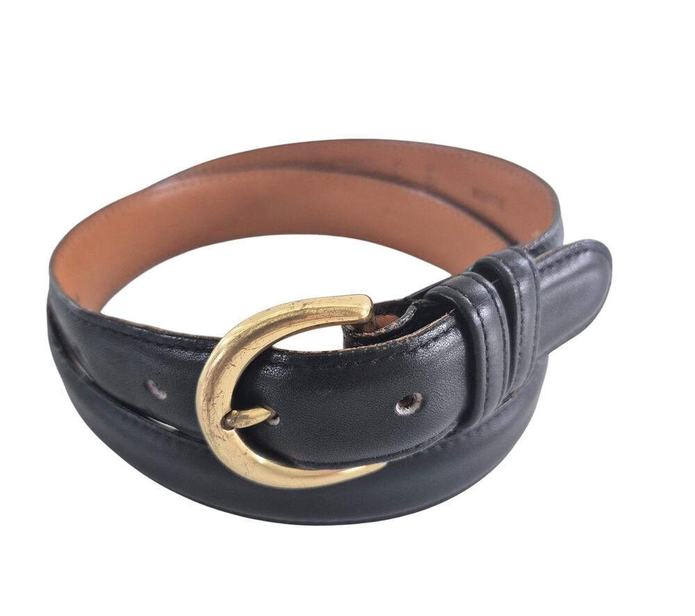 Coach Black Leather Belt Vintage Brass Buckle Size Small. 27-31 in